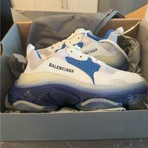 Balenciaga White and Blue Athletic Shoes